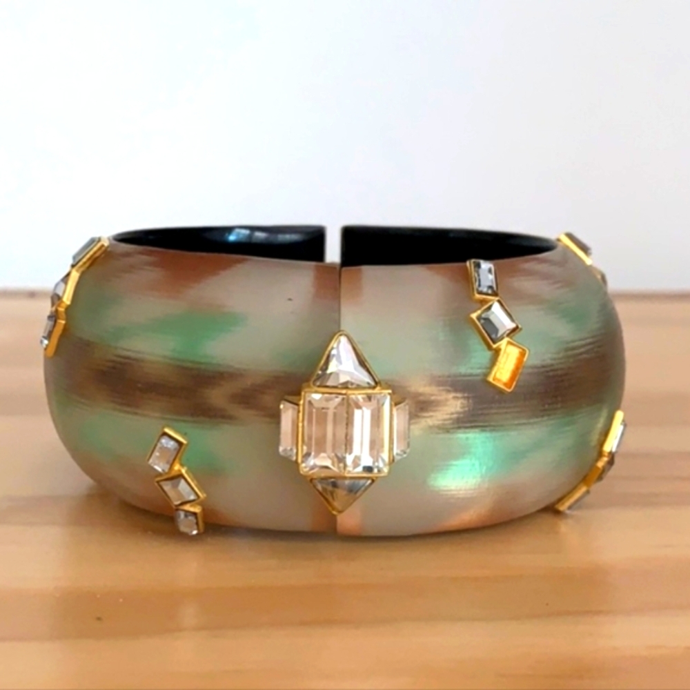 Alexis Bittar NWOT Wide Lucite Southwestern-Hued Bangle With Crystals - Picture 5 of 11